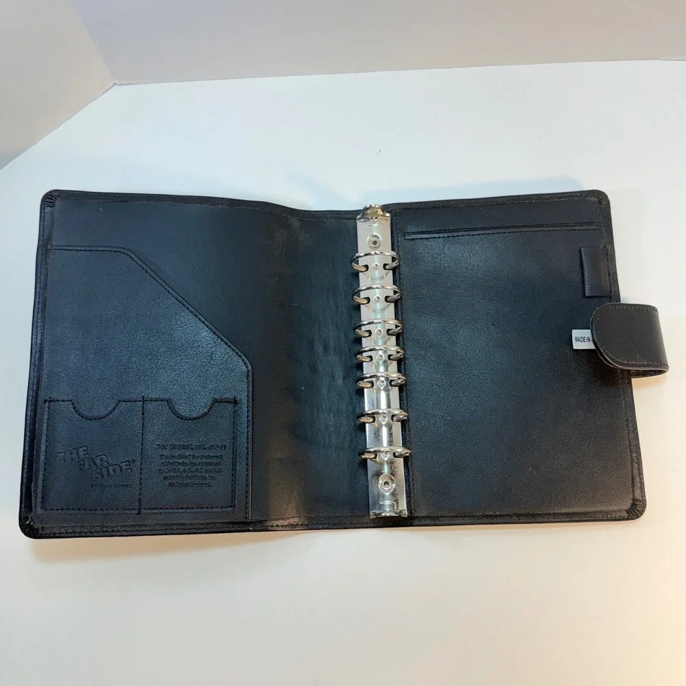 The Far Side Planner Cover Black Vintage 1992 Leather 7 Ring Binder Organizer